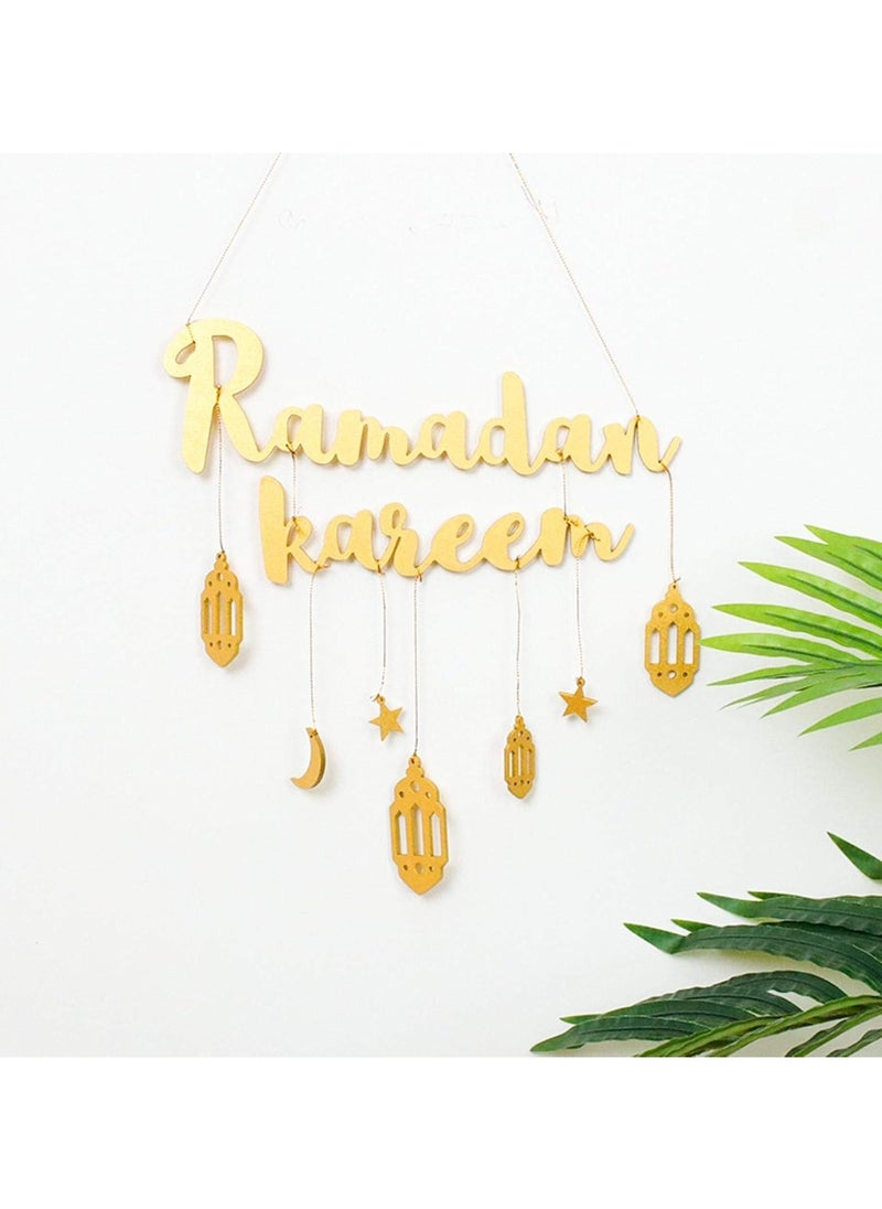 Ramadan Mubarak Banner, No DIY Required Muslim Ramadan Party Supplies Decorations, Blue Eid Celebration Decoration For Muslim, Ramadan Kareem Fireplace DecorationMoon decoration