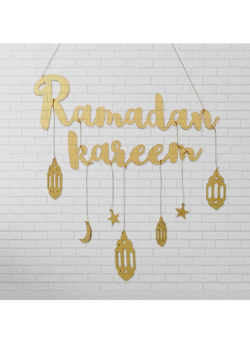 Ramadan Mubarak Banner, No DIY Required Muslim Ramadan Party Supplies Decorations, Blue Eid Celebration Decoration For Muslim, Ramadan Kareem Fireplace DecorationMoon decoration