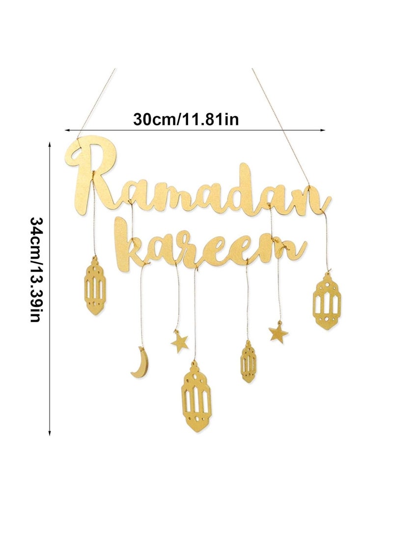 Ramadan Mubarak Banner, No DIY Required Muslim Ramadan Party Supplies Decorations, Blue Eid Celebration Decoration For Muslim, Ramadan Kareem Fireplace DecorationMoon decoration