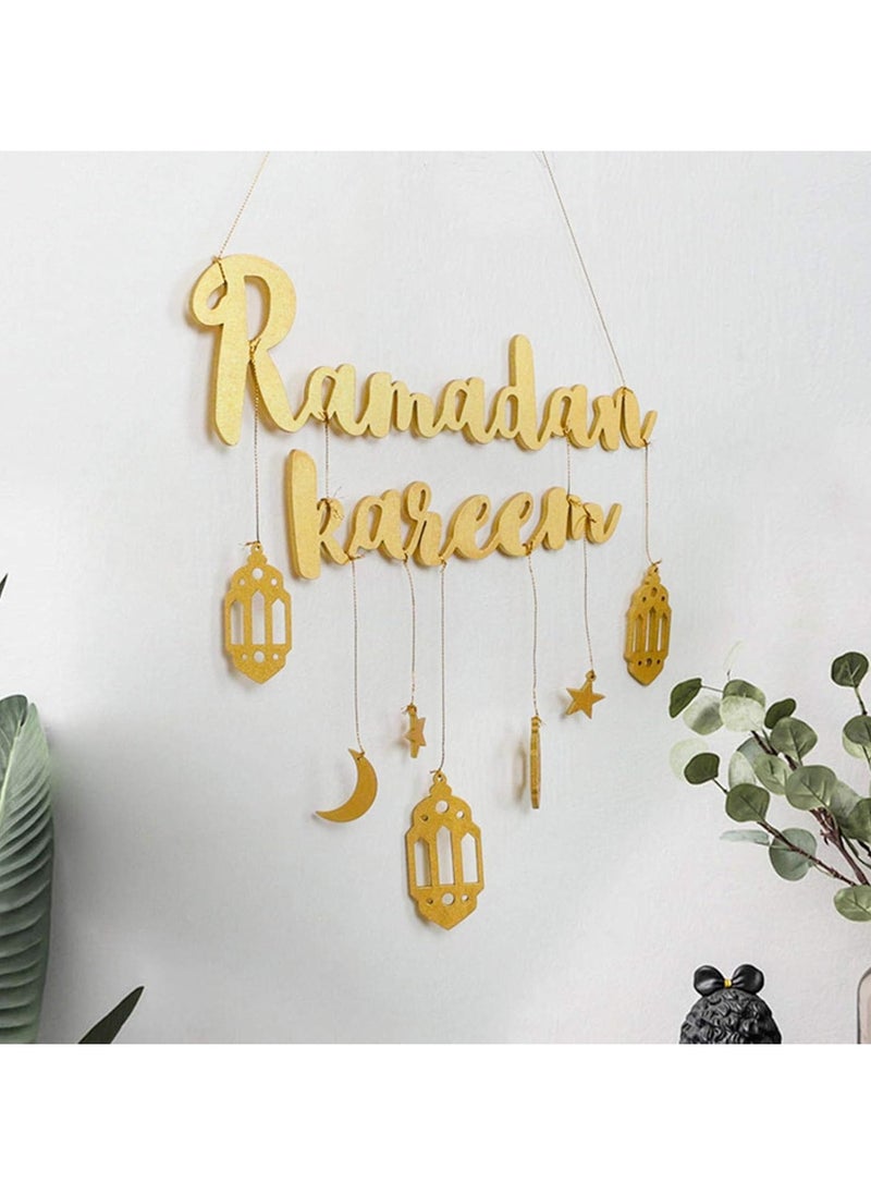 Ramadan Mubarak Banner, No DIY Required Muslim Ramadan Party Supplies Decorations, Blue Eid Celebration Decoration For Muslim, Ramadan Kareem Fireplace DecorationMoon decoration