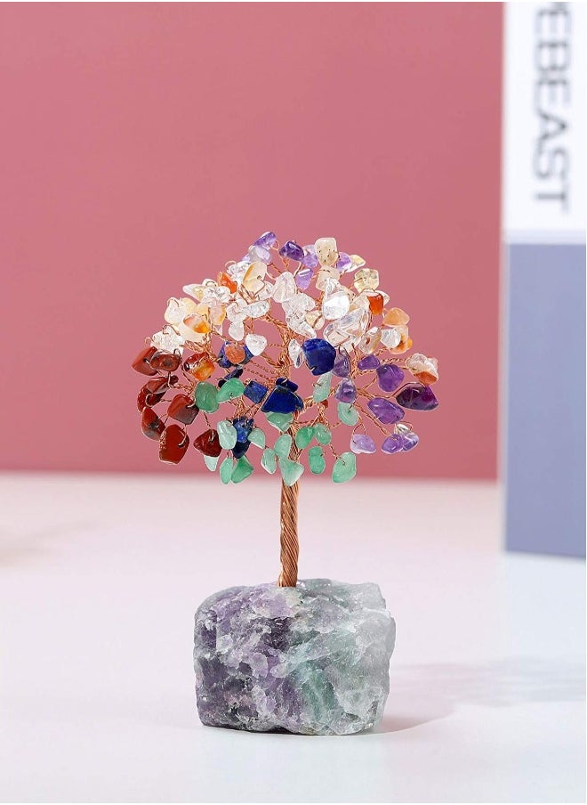 Natural 7 Chakra Crystal Tree, Raw Healing Crystals Fluorite Base Gem Bonsai Money Tree for Home Office Table Decor Wealth and Luck Decor Gifts