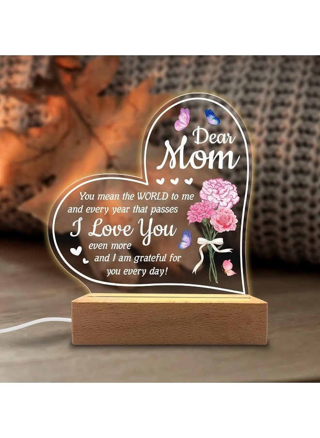 Acrylic Night Light 'You Mean The World to Me' - Rechargeable Lamp for Mother's Day - Touch Sensor, Soft Ambient Lighting Gift