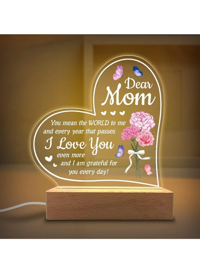 Acrylic Night Light 'You Mean The World to Me' - Rechargeable Lamp for Mother's Day - Touch Sensor, Soft Ambient Lighting Gift