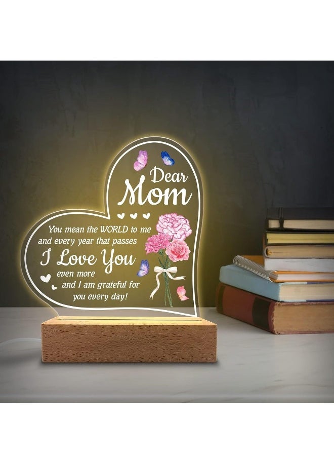 Acrylic Night Light 'You Mean The World to Me' - Rechargeable Lamp for Mother's Day - Touch Sensor, Soft Ambient Lighting Gift