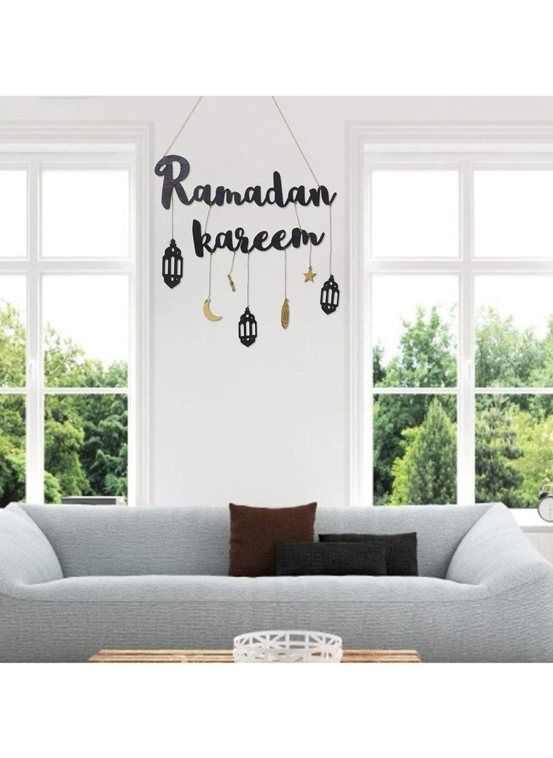 Ramadan Mubarak Banner, No DIY Required Muslim Ramadan Party Supplies Decorations, Blue Eid Celebration Decoration For Muslim, Ramadan Kareem Fireplace DecorationMoon decoration