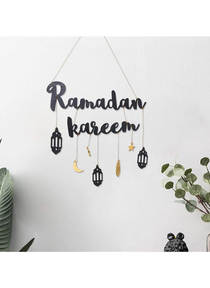 Ramadan Mubarak Banner, No DIY Required Muslim Ramadan Party Supplies Decorations, Blue Eid Celebration Decoration For Muslim, Ramadan Kareem Fireplace DecorationMoon decoration