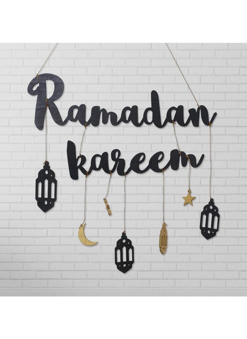 Ramadan Mubarak Banner, No DIY Required Muslim Ramadan Party Supplies Decorations, Blue Eid Celebration Decoration For Muslim, Ramadan Kareem Fireplace DecorationMoon decoration