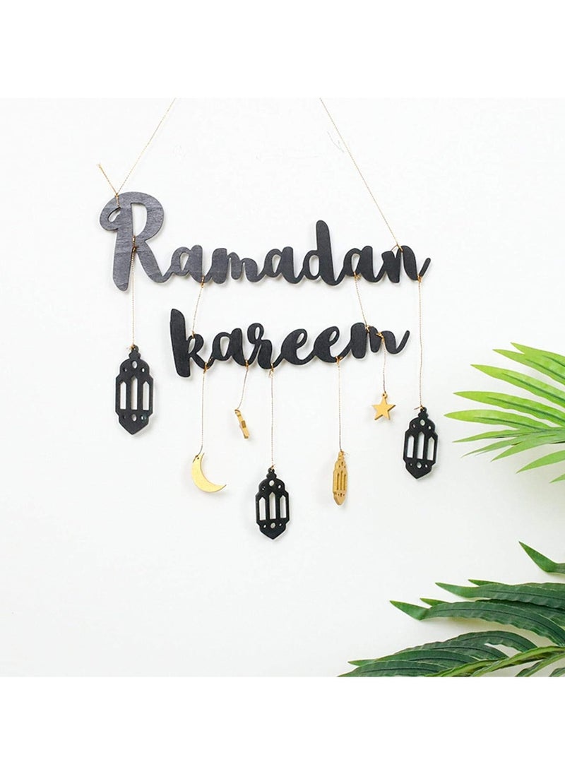 Ramadan Mubarak Banner, No DIY Required Muslim Ramadan Party Supplies Decorations, Blue Eid Celebration Decoration For Muslim, Ramadan Kareem Fireplace DecorationMoon decoration