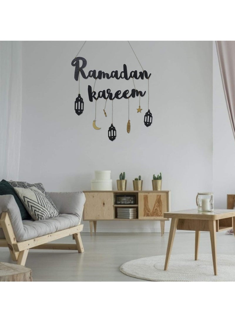 Ramadan Mubarak Banner, No DIY Required Muslim Ramadan Party Supplies Decorations, Blue Eid Celebration Decoration For Muslim, Ramadan Kareem Fireplace DecorationMoon decoration