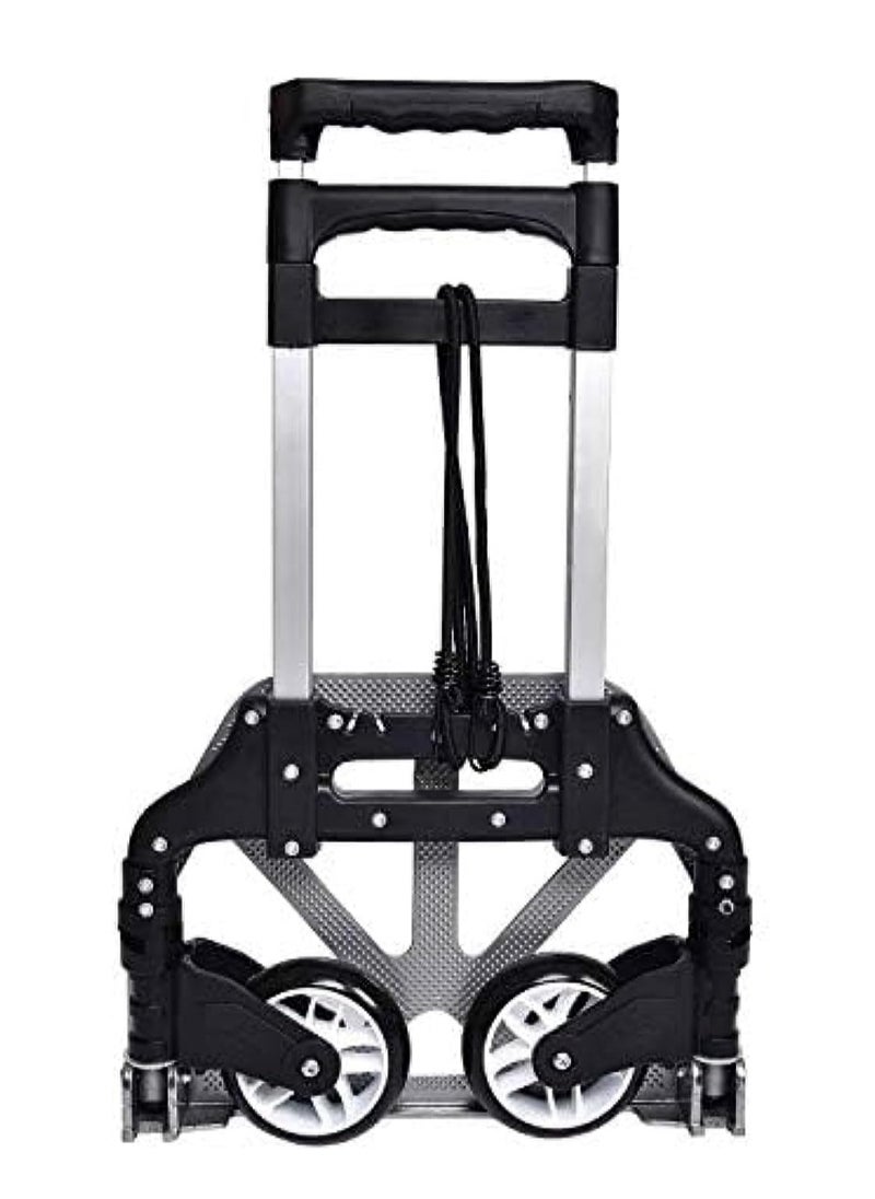 Folding Hand Truck Heavy-Duty Luggage Trolley Cart With Telescoping Handle And Rubber Wheels, Black, 80 kg Capacity