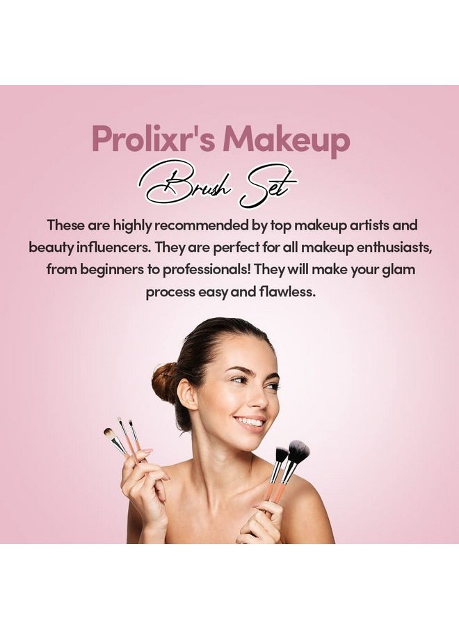 Prolixr Professional Face Makeup Brush Set - With Prolixr's Pink Pouch - For Foundation, Contour, Blush, Concealer - Synthetic Makeup Brushes - Vegan & Cruelty Free - 6 Pieces