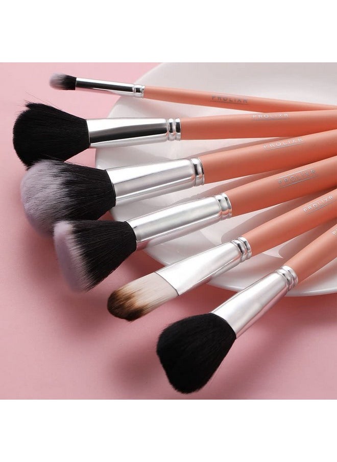 Prolixr Professional Face Makeup Brush Set - With Prolixr's Pink Pouch - For Foundation, Contour, Blush, Concealer - Synthetic Makeup Brushes - Vegan & Cruelty Free - 6 Pieces