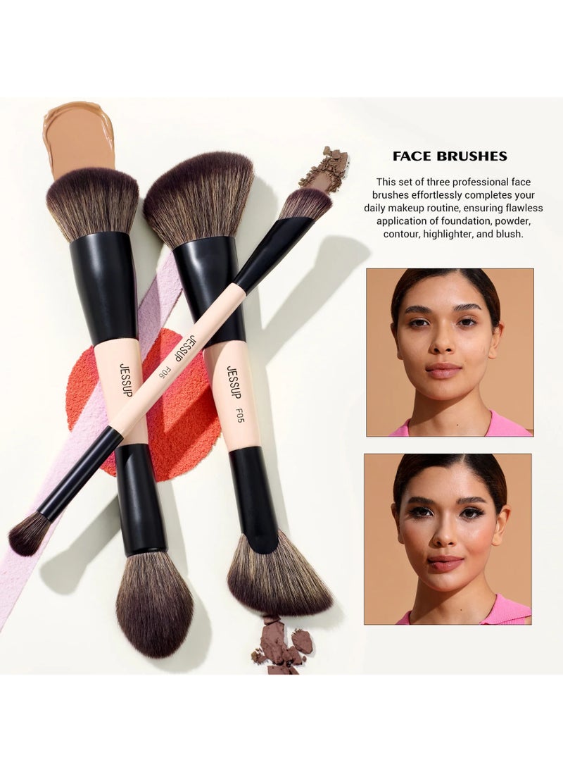 Jessup Makeup Brushes Set 14-in-7 Double Sided Makeup Brushes for Foundation Concealer Blush Eyeshadow Contour Bronzer Powder Blending Eyebrow Eyeliner, Cruelty-Free Make up Brushes Peach Dust T600