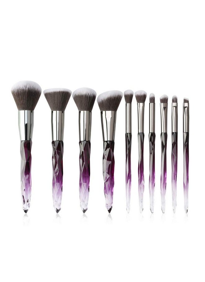 Brushes Crystal Handle Set, Professional Make Up Brushes Tenmon 10 Pcs Crystal Transparent Handle Kabuki Face Powder Foundation Brush Concealer Eye Shadow Eyeliner Eyebrow Brush (Purple)