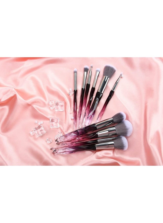 Brushes Crystal Handle Set, Professional Make Up Brushes Tenmon 10 Pcs Crystal Transparent Handle Kabuki Face Powder Foundation Brush Concealer Eye Shadow Eyeliner Eyebrow Brush (Purple)