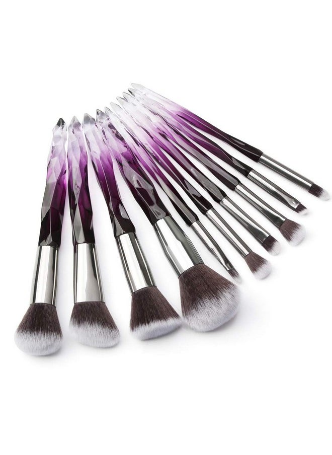 Brushes Crystal Handle Set, Professional Make Up Brushes Tenmon 10 Pcs Crystal Transparent Handle Kabuki Face Powder Foundation Brush Concealer Eye Shadow Eyeliner Eyebrow Brush (Purple)