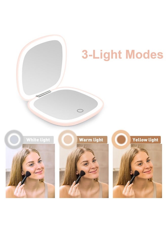 deweisn Compact Mirror, Lighted Travel Makeup Mirror with 1X/10X Magnifying Double Sided Dimmable Portable Pocket Mirror for Handbag and Pocket, USB Charging(Pink)
