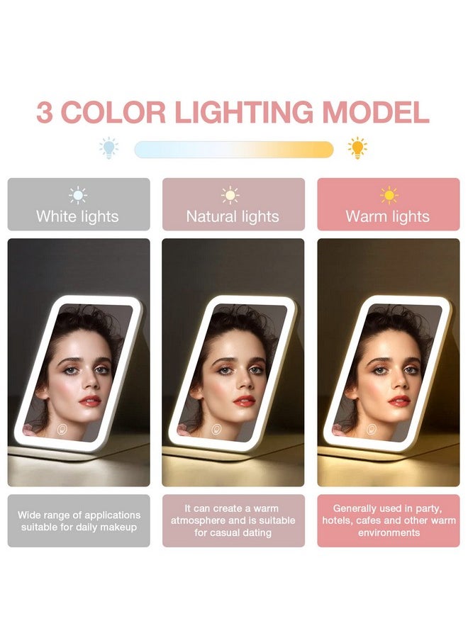 Kintion Travel Makeup Mirror, Portable LED Lighted Makeup Mirror, 360° Rotation Touch Screen Vanity Mirror, 60 LEDs, 3-Color Dimmable Lighting, Rechargeable Tabletop Folding Cosmetic Mirror (Pink)