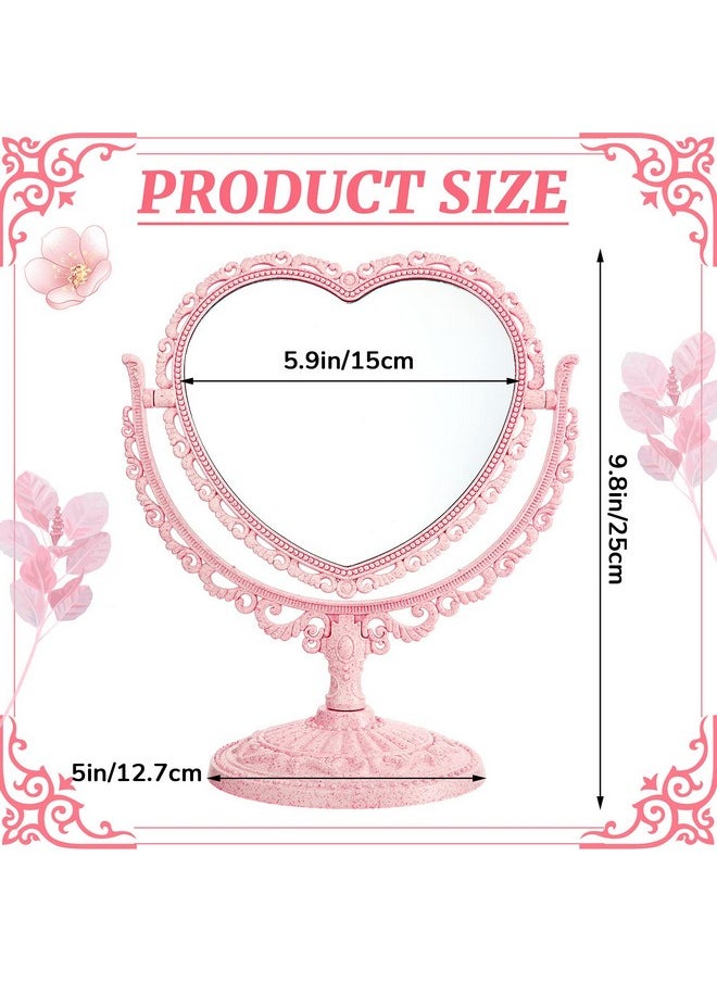 Jetec Heart Shaped Mirror Double Sided Dresser Mirror Vintage Mirror Makeup Mirror Cosmetic Mirror for Dressing Bathroom Bedroom(Pink)