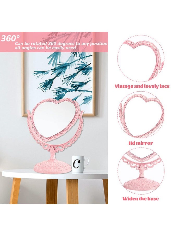 Jetec Heart Shaped Mirror Double Sided Dresser Mirror Vintage Mirror Makeup Mirror Cosmetic Mirror for Dressing Bathroom Bedroom(Pink)