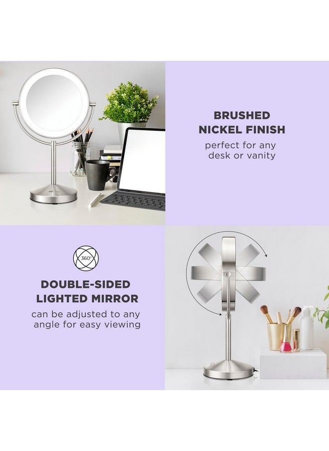 Conair Lighted Makeup Mirror, LED Vanity Mirror, 1X/10x Magnifying Mirror, Corded in Satin Nickel Finish