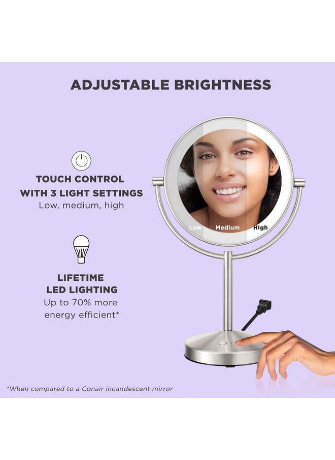 Conair Lighted Makeup Mirror, LED Vanity Mirror, 1X/10x Magnifying Mirror, Corded in Satin Nickel Finish