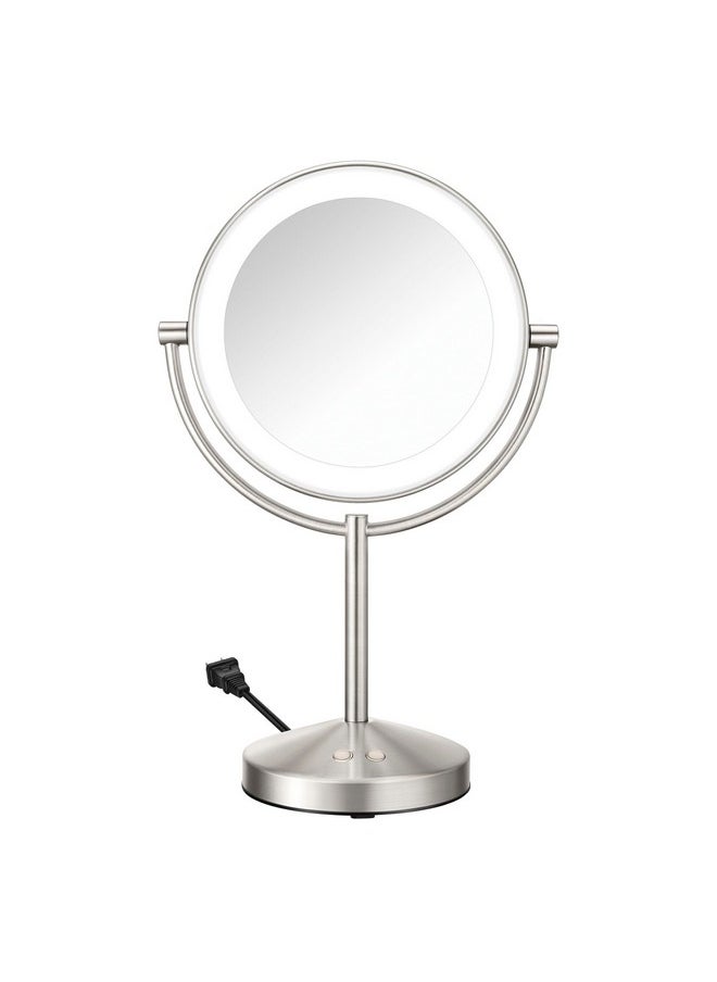 Conair Lighted Makeup Mirror, LED Vanity Mirror, 1X/10x Magnifying Mirror, Corded in Satin Nickel Finish