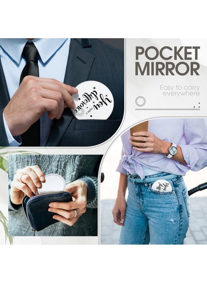 Hoolerry 24 Pcs Inspirational Compact Mirror Round Portable Pocket Makeup Mirror for Employee Teacher (White, Black,Trendy)