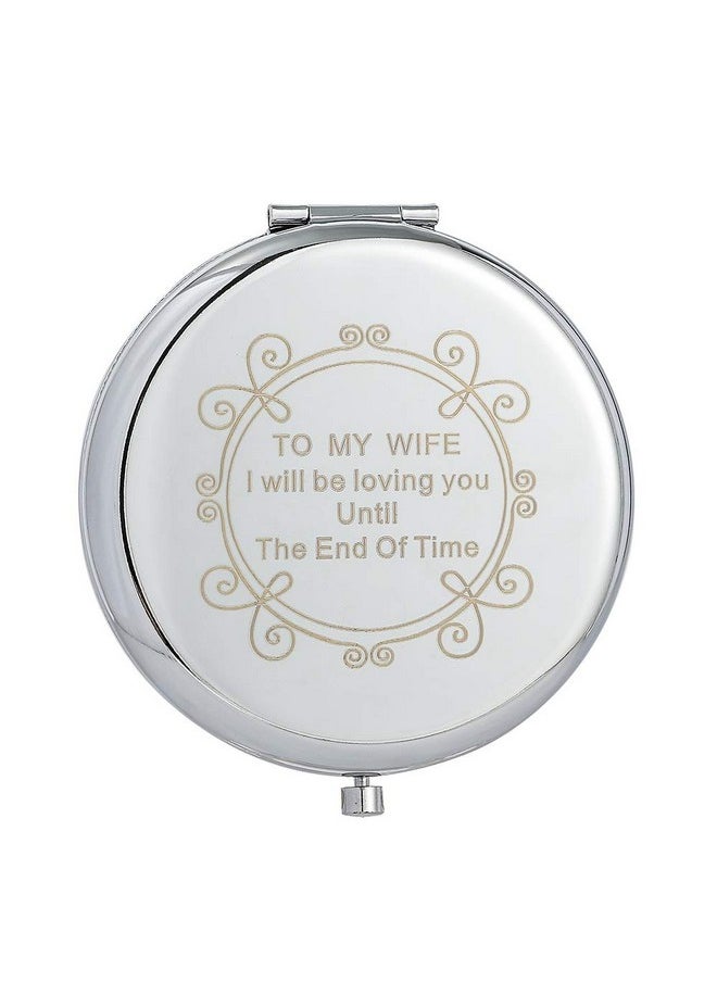 Unique Travel Pocket Mirror Birthday Gifts for Women Wife Girlfriend Daughter Sister Engraved Gift Ideas for Mothers Day Anniversary Valentines (To My Wife(2.6in)), Silver)