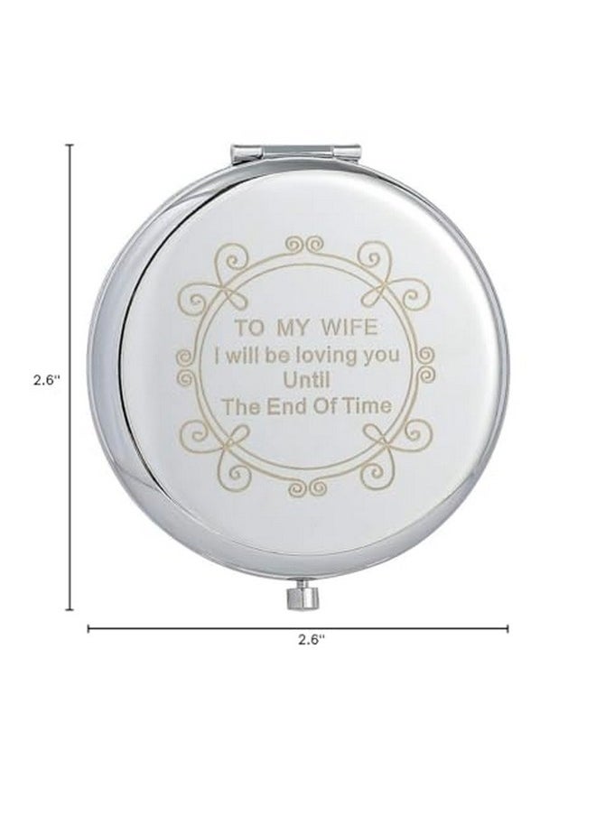 Unique Travel Pocket Mirror Birthday Gifts for Women Wife Girlfriend Daughter Sister Engraved Gift Ideas for Mothers Day Anniversary Valentines (To My Wife(2.6in)), Silver)
