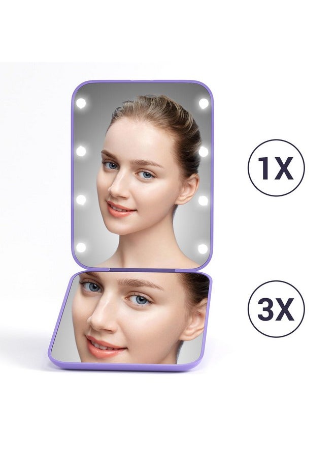 Kintion Pocket Mirror, 1X/3X Magnification LED Compact Travel Makeup Mirror with Light for Purse, 2-Sided, Portable, Folding, Handheld, Small Lighted Mirror for Gift, Purple