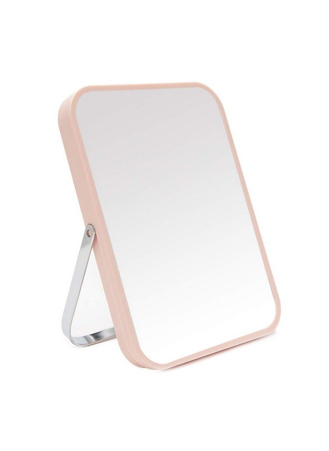 YEAKE Table Desk Vanity Makeup Mirror,8-Inch Portable Folding Mirror with Metal Stand 90°Adjustable Rotation Tavel Make Up Mirror Hanging Bathroom for Shower Shaving(Pink)