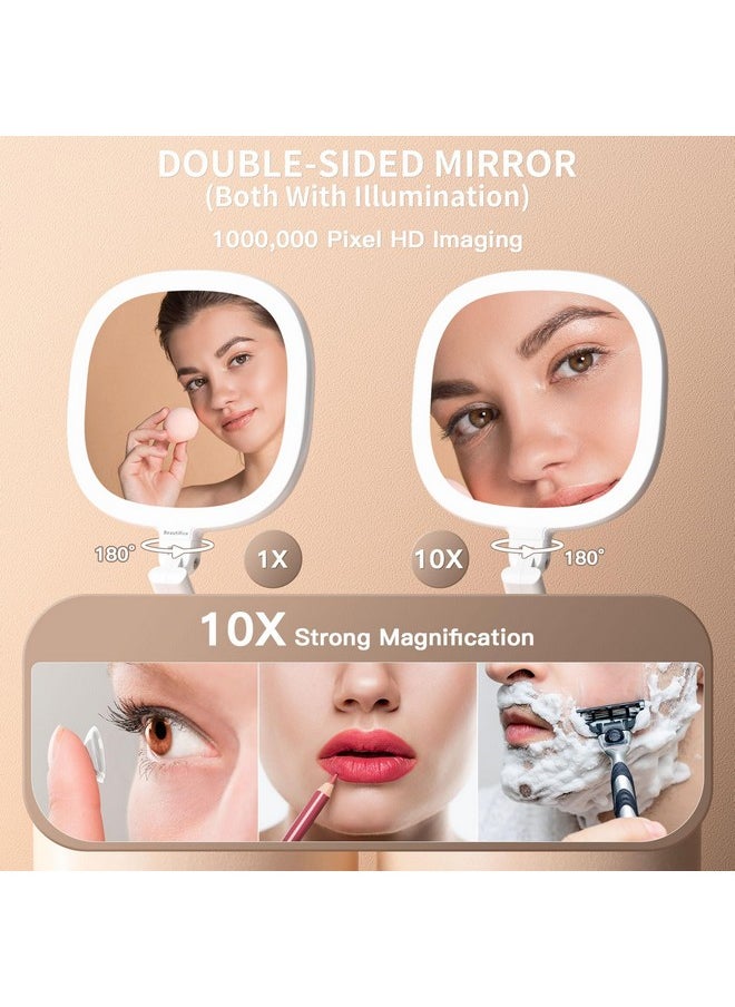 Beautifive Makeup Mirror with Light and Magnification, 10X/1X Light Up Makeup Mirror Travel Lighted Make Up Mirror with Adjustable Height Double Sides Folding Magnifying Mirror with Light