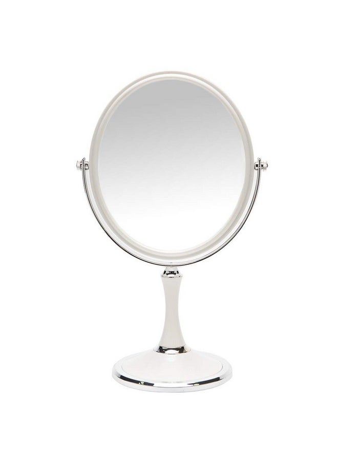 YEAKE Vintage Table Mirror with Stand 8-inch Double Sided Swivel 1X/3X Magnification Desk Mirror with Silver Style 13 Inch Height Standing Tabletop Makeup Vanity Mirror(Oval)