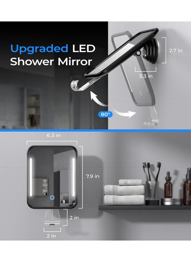 Gospire Heated Shower Mirror Fogless for Shaving, Rechargeable Lighted Shower Shaving Mirror with Razor Holder, Removable & NO-Drilling, Bathroom Mirror with Suction Cup for Men & Women (Black)