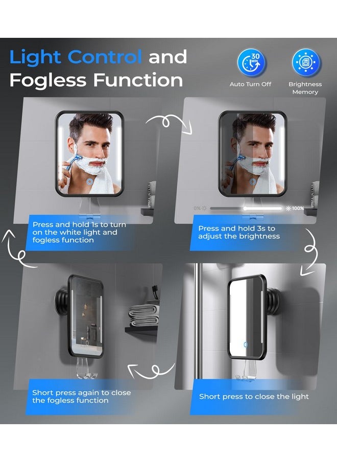 Gospire Heated Shower Mirror Fogless for Shaving, Rechargeable Lighted Shower Shaving Mirror with Razor Holder, Removable & NO-Drilling, Bathroom Mirror with Suction Cup for Men & Women (Black)