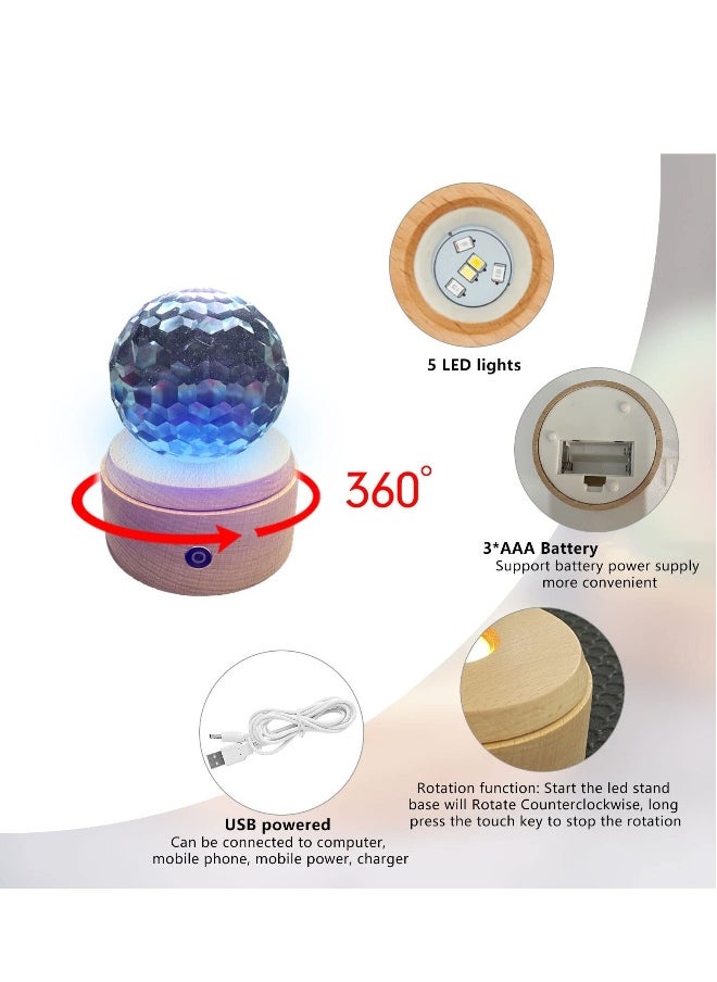 Wood LED Display Base, Rotating Round Wooden Lighted Display Base Stand with 8 Lighting Modes