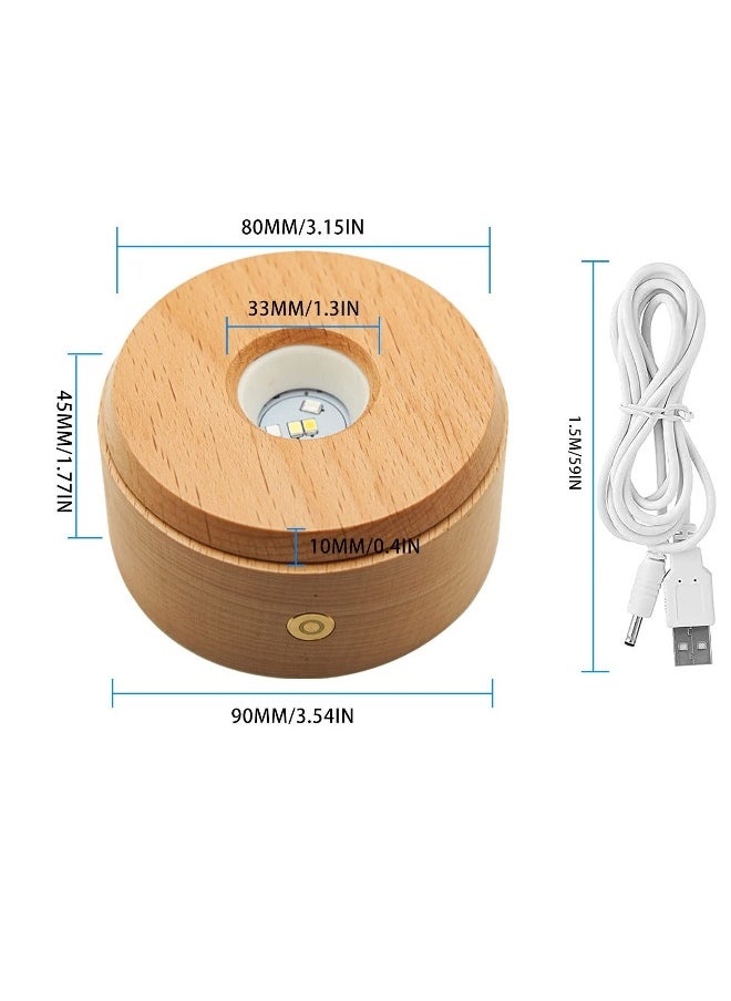 Wood LED Display Base, Rotating Round Wooden Lighted Display Base Stand with 8 Lighting Modes