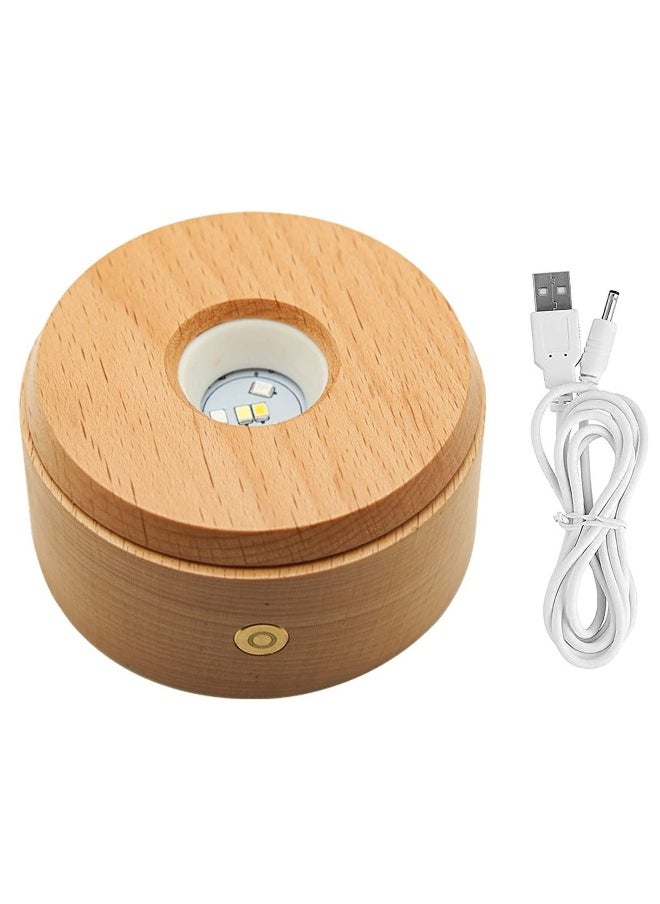 Wood LED Display Base, Rotating Round Wooden Lighted Display Base Stand with 8 Lighting Modes