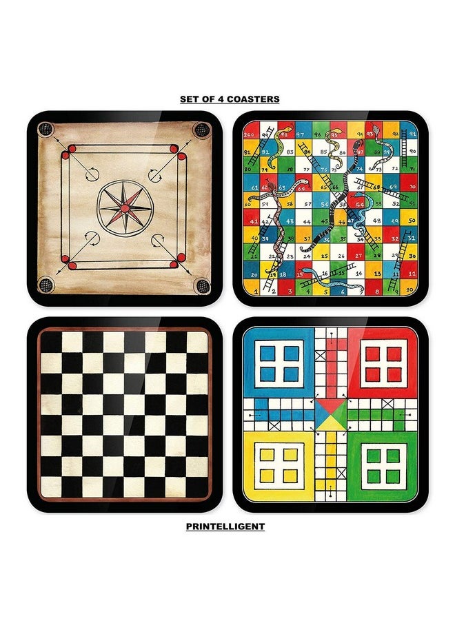 PRINTELLIGENT Coaster Set for Home Kitchen, Office Desk (Set of 4, Square, 4 x 4 Inch) (A)