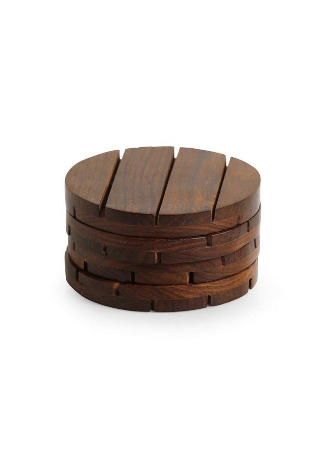 ExclusiveLane 'Wood-Rounds' Handcrafted Dining Table Top Home Office Wooden Tea Coasters (Brown, Set of 4)