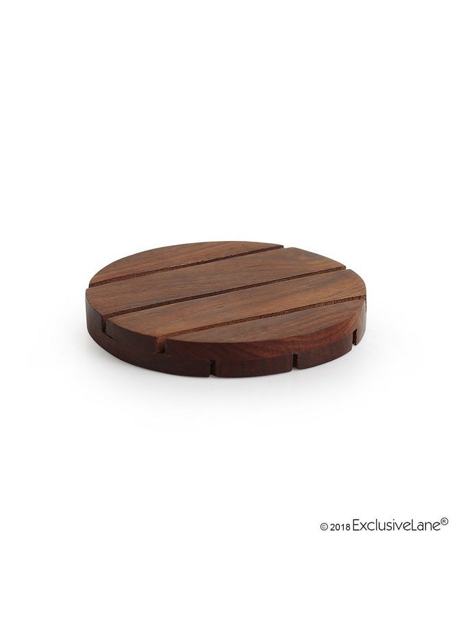 ExclusiveLane 'Wood-Rounds' Handcrafted Dining Table Top Home Office Wooden Tea Coasters (Brown, Set of 4)