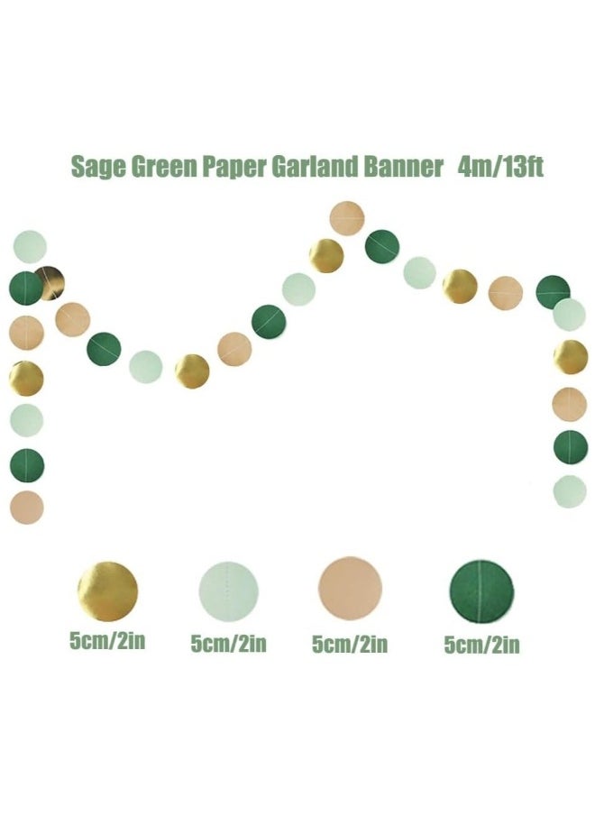 Sage Green Party Decorations, Gold Tissue Paper Pom Poms Paper Fans Olive Sage Gold Circle Dots Garland for Sage Birthday Baby Shower Engagement Bridal Shower Wedding Party Decorations