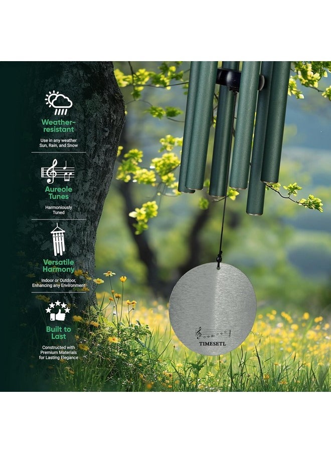 TIMESETL Aluminium Aeolian Bells Wind Chime Signature Collection, Bells Of Paradise, Rainforest Green 42 Inch Decor Designs Wind Chimes For Outdoor, Patio, Home Or Garden Décor