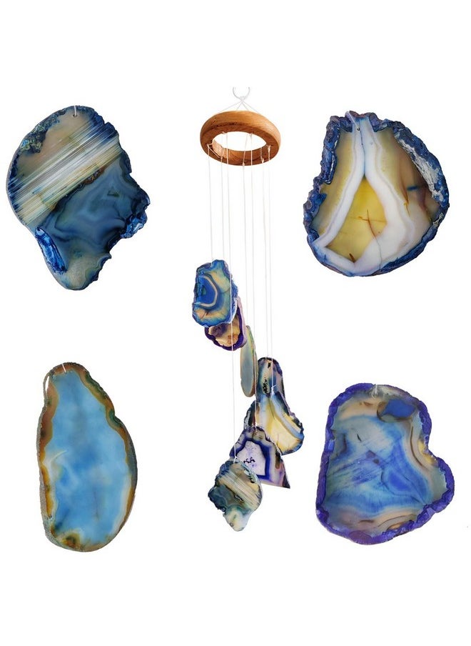 Shubhanjali Blue Agate Slice Windchime,Windchime for Positive Energy,Agate Sliced Geode Wind Chime Hanging Soothing Melodious Sound Energy for Home, Office,Balcony, Window