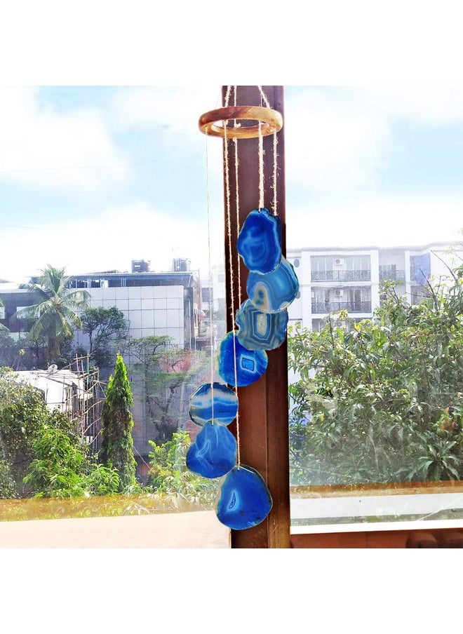 Shubhanjali Blue Agate Slice Windchime,Windchime for Positive Energy,Agate Sliced Geode Wind Chime Hanging Soothing Melodious Sound Energy for Home, Office,Balcony, Window