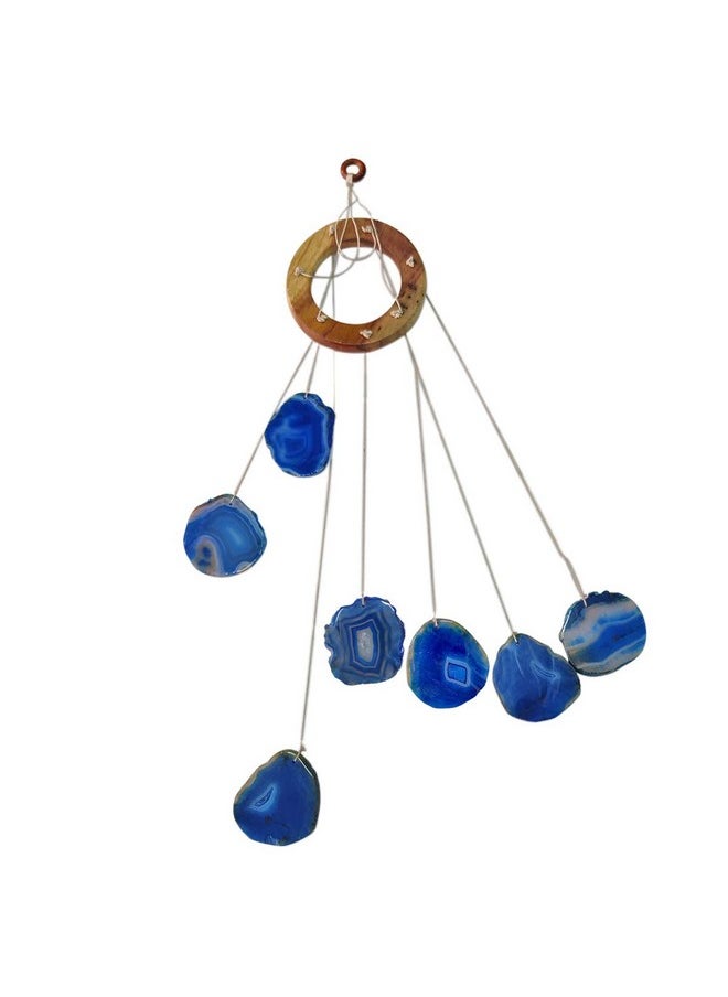 Shubhanjali Blue Agate Slice Windchime,Windchime for Positive Energy,Agate Sliced Geode Wind Chime Hanging Soothing Melodious Sound Energy for Home, Office,Balcony, Window