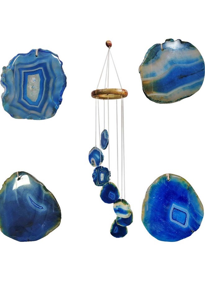 Shubhanjali Blue Agate Slice Windchime,Windchime for Positive Energy,Agate Sliced Geode Wind Chime Hanging Soothing Melodious Sound Energy for Home, Office,Balcony, Window