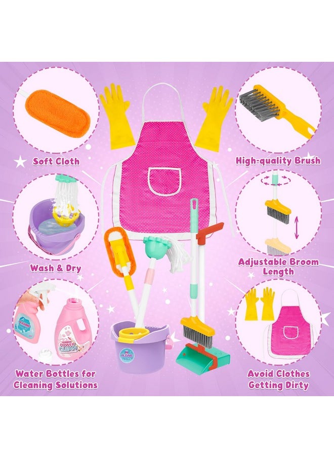 Kids Cleaning Set 17 Pcs,Toy Cleaning Set Includes Broom,Mop,Brush,Dust Pan,Duster,Sponge,Clothes,Spray, Bucket, Caution Sign,Pretend Housekeeping Play Set