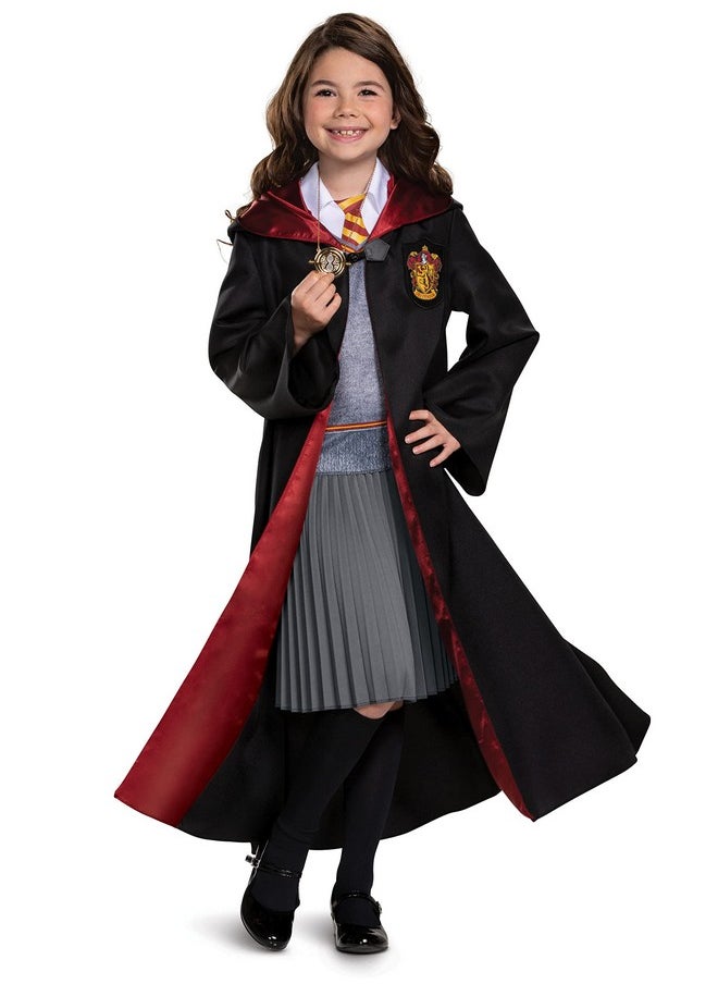 Hermione Costume Combo, Official Wizarding World Deluxe Hooded Robe and Wand for Kids, Size Medium (7-8)